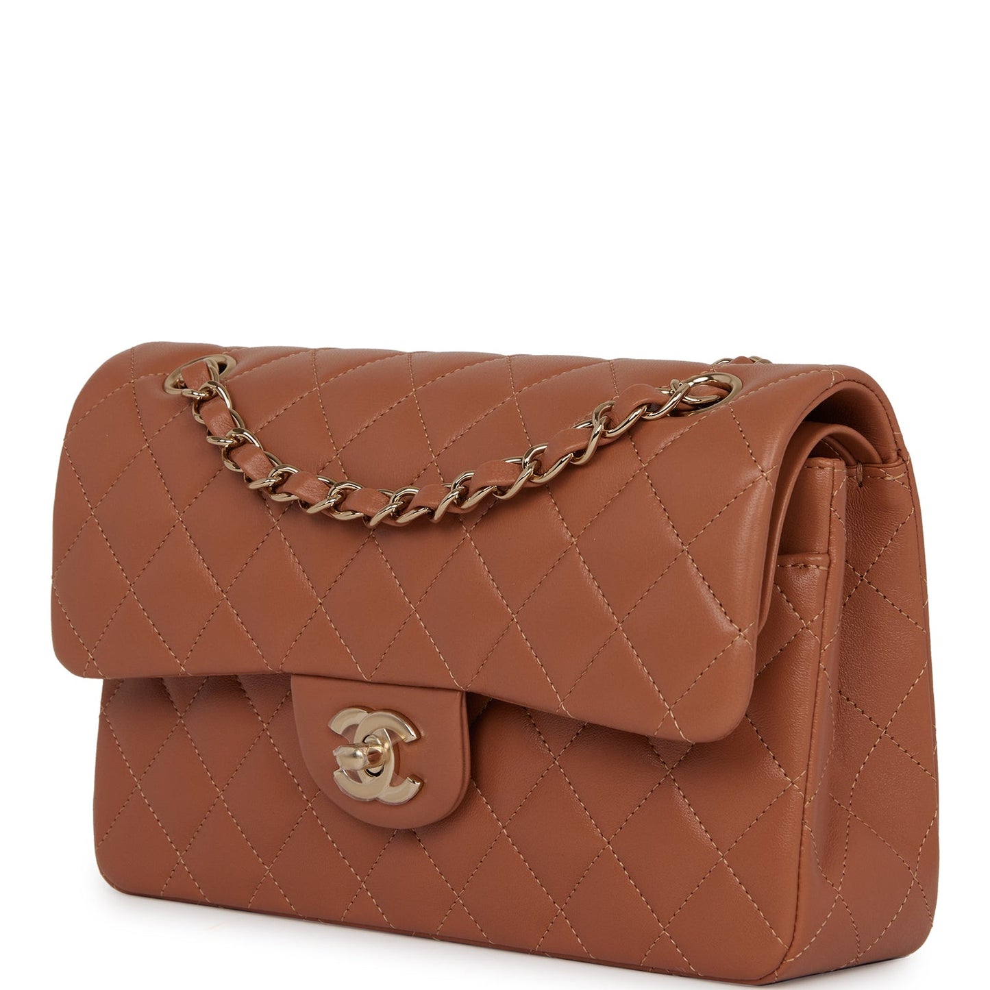 Chanel Small Classic Double Flap Bag Caramel Lambskin Light Gold Hardware