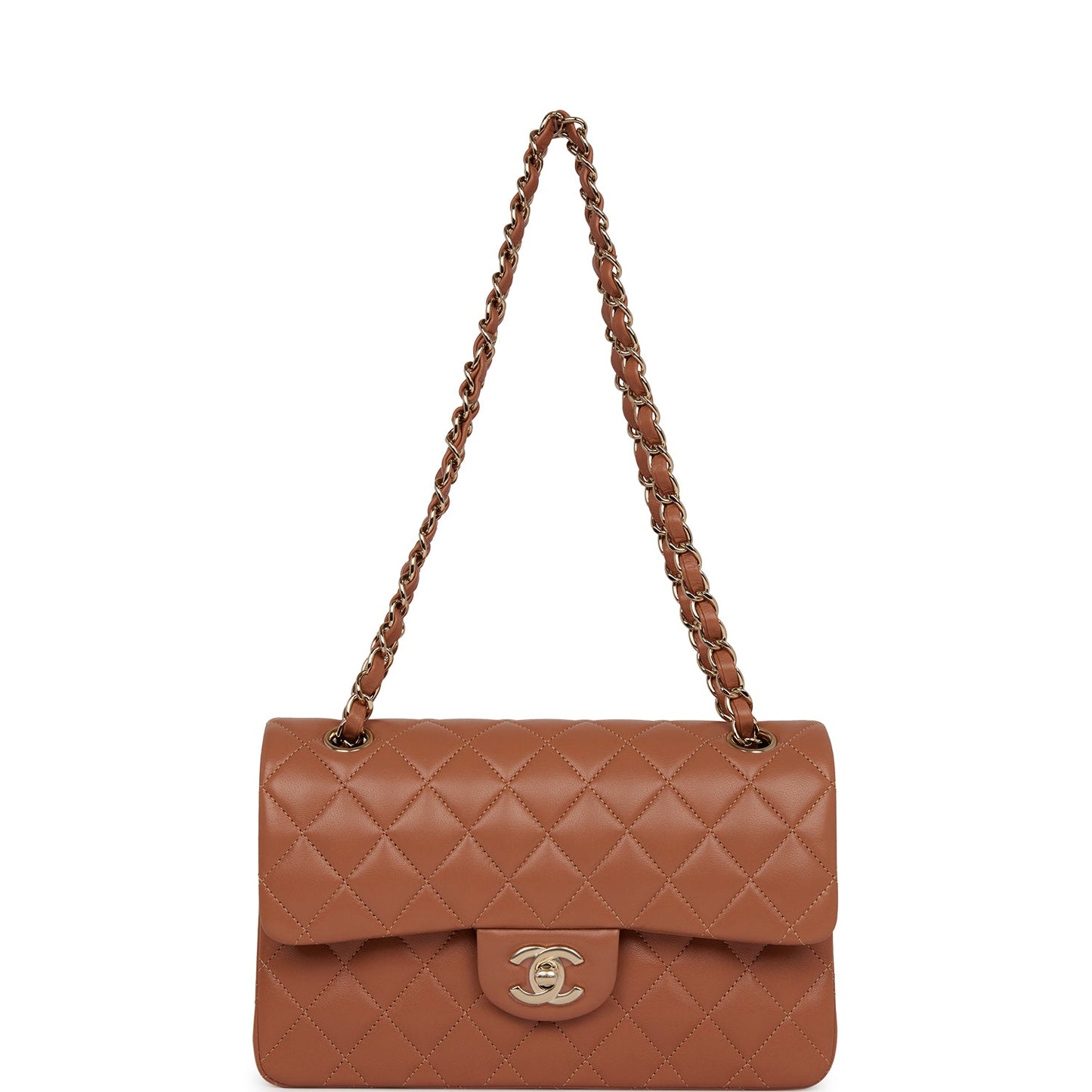 Chanel Small Classic Double Flap Bag Caramel Lambskin Light Gold Hardware