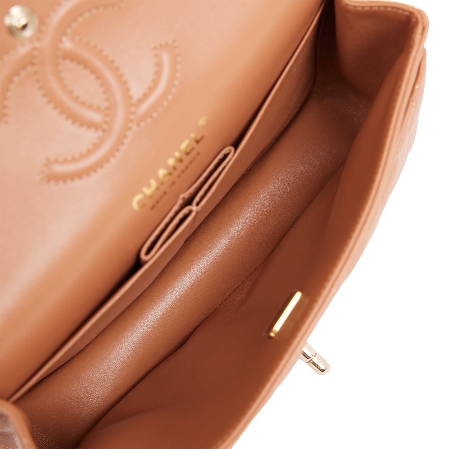 Chanel Small Classic Double Flap Bag Caramel Lambskin Light Gold Hardware