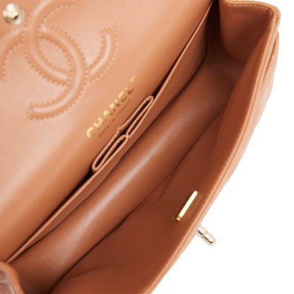 Chanel Small Classic Double Flap Bag Caramel Lambskin Light Gold Hardware