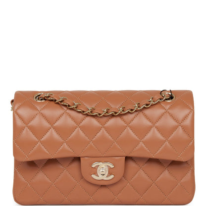 Chanel Small Classic Double Flap Bag Caramel Lambskin Light Gold Hardware