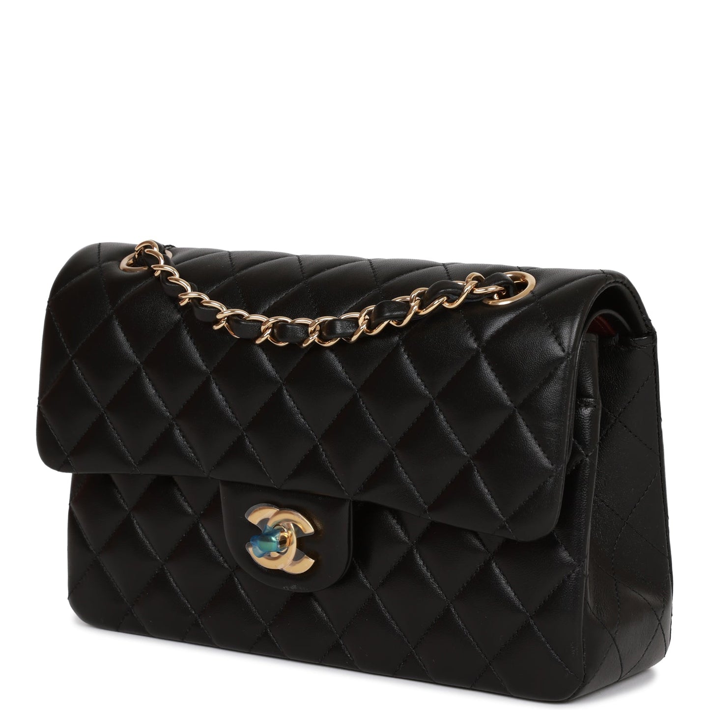 Chanel Small Classic Double Flap Black Lambskin Light Gold Hardware