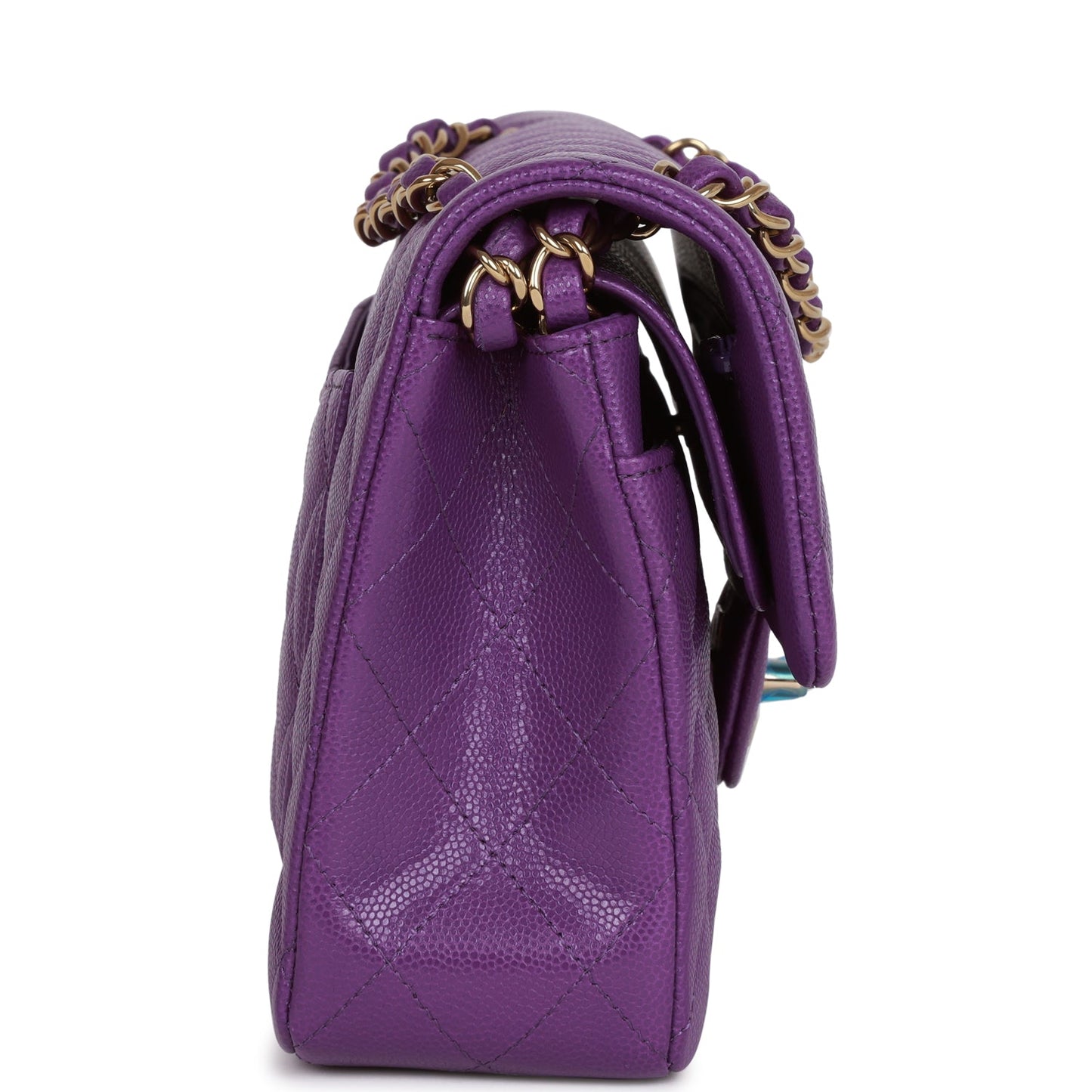 Chanel Small Classic Double Flap Purple Caviar Light Gold Hardware