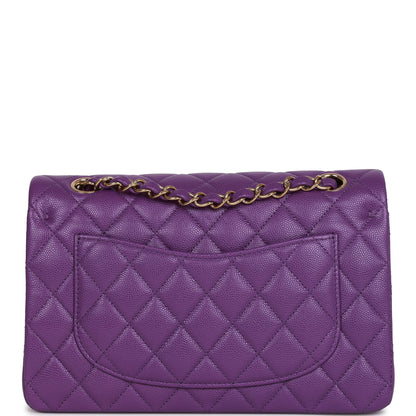 Chanel Small Classic Double Flap Purple Caviar Light Gold Hardware