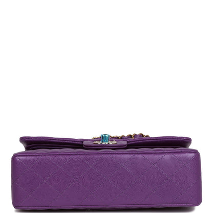 Chanel Small Classic Double Flap Purple Caviar Light Gold Hardware