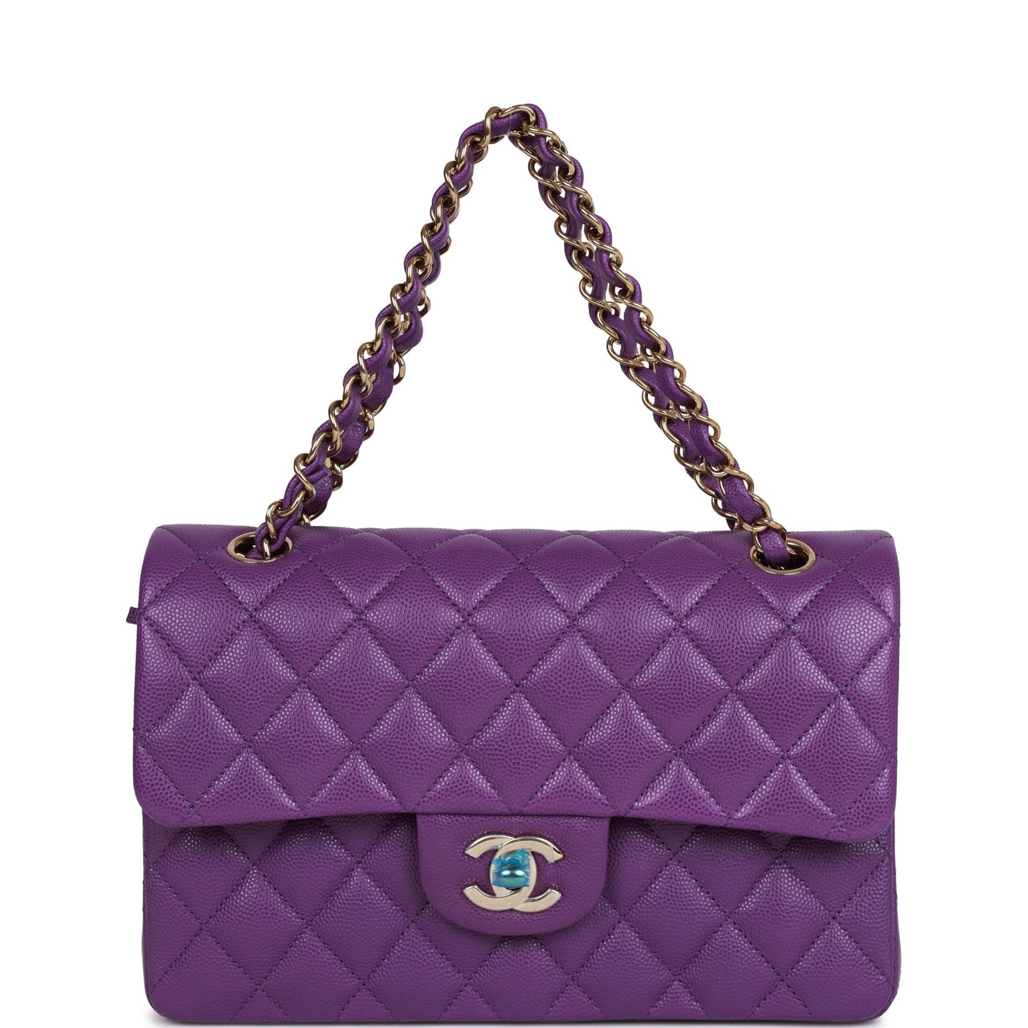 Chanel Small Classic Double Flap Purple Caviar Light Gold Hardware
