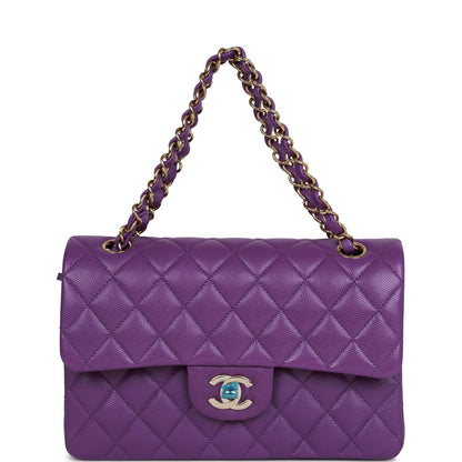 Chanel Small Classic Double Flap Purple Caviar Light Gold Hardware