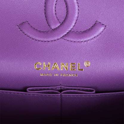 Chanel Small Classic Double Flap Purple Caviar Light Gold Hardware