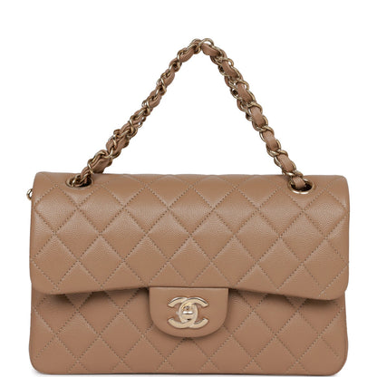 Chanel Small Classic Double Flap Dark Beige Caviar Light Gold Hardware