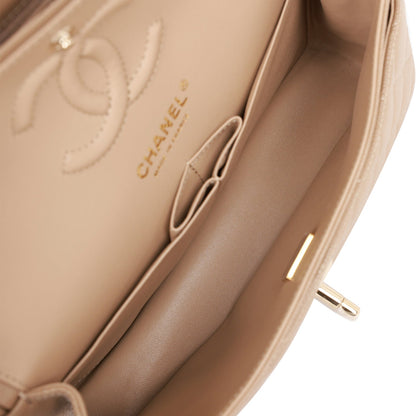 Chanel Small Classic Double Flap Dark Beige Caviar Light Gold Hardware