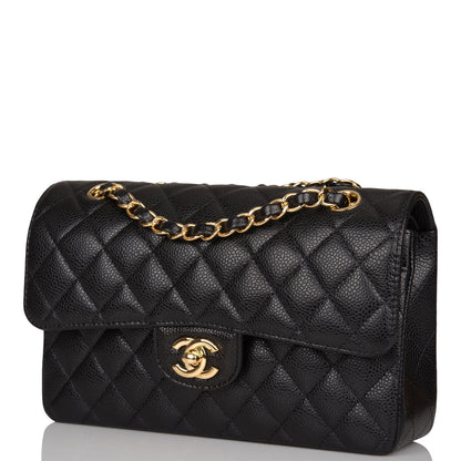 Chanel Black Quilted Caviar Small Classic Double Flap Bag Gold Hardware