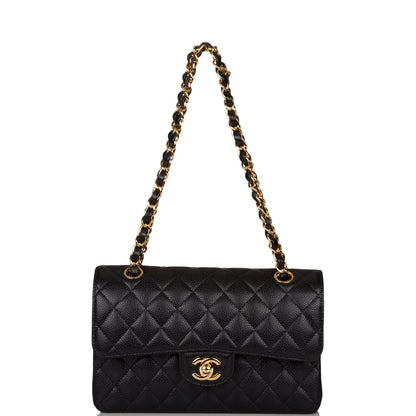 Chanel Black Quilted Caviar Small Classic Double Flap Bag Gold Hardware