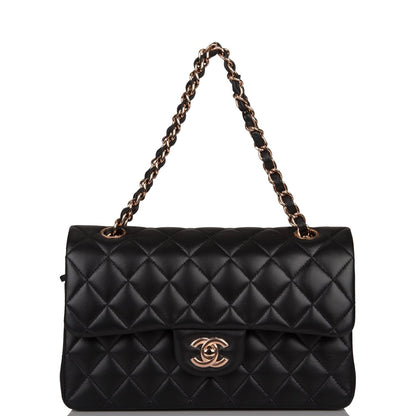 Chanel Small Classic Double Flap Bag Black Lambskin Rose Gold Hardware