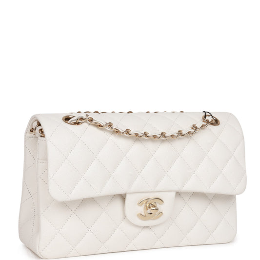 Chanel Small Classic Double Flap White Caviar Light Gold Hardware