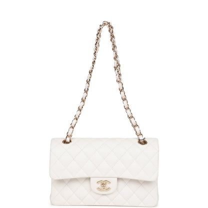 Chanel Small Classic Double Flap White Caviar Light Gold Hardware