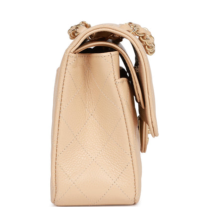 Chanel Small Classic Double Flap Beige Caviar Light Gold Hardware