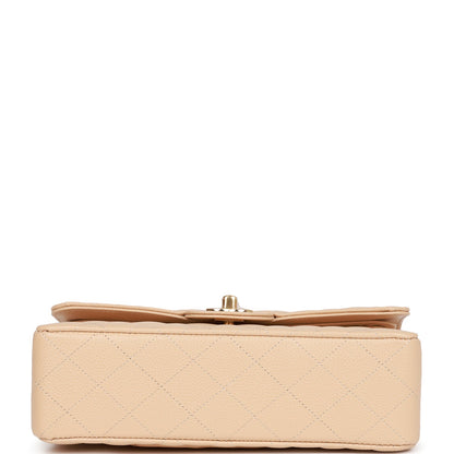 Chanel Small Classic Double Flap Beige Caviar Light Gold Hardware