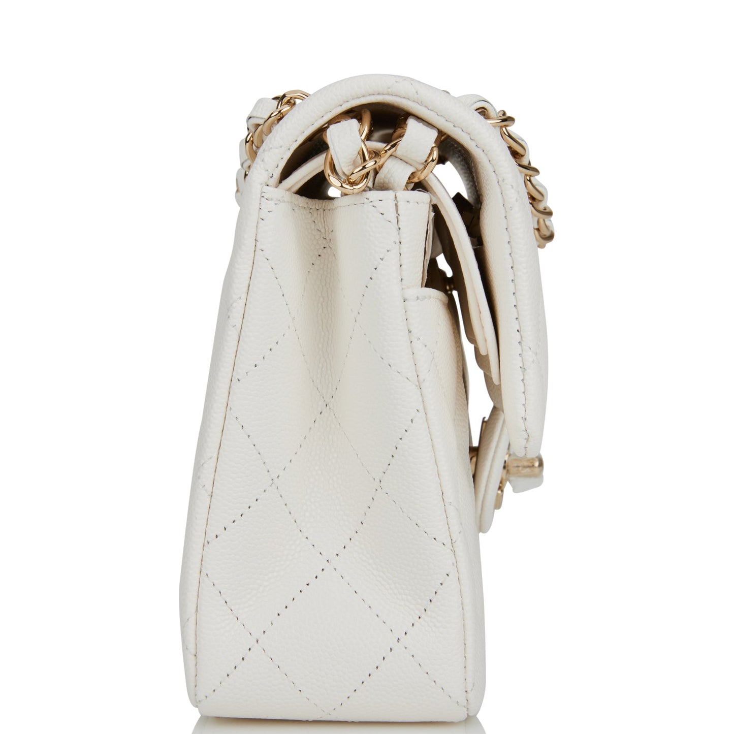 Chanel Small Classic Double Flap White Caviar Light Gold Hardware
