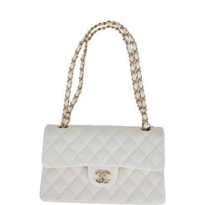 Chanel Small Classic Double Flap White Caviar Light Gold Hardware