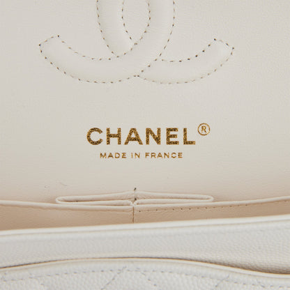 Chanel Small Classic Double Flap White Caviar Light Gold Hardware