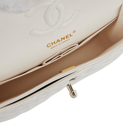 Chanel Small Classic Double Flap White Caviar Light Gold Hardware