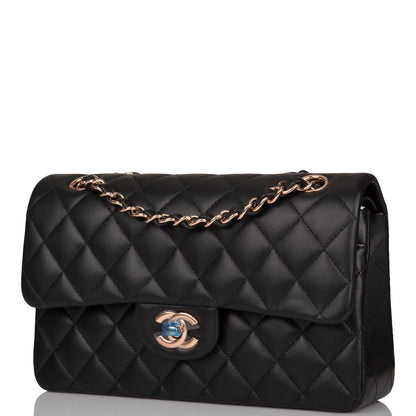 Chanel Small Classic Double Flap Bag Black Lambskin Rose Gold Hardware