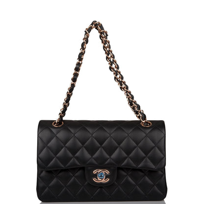 Chanel Small Classic Double Flap Bag Black Lambskin Rose Gold Hardware