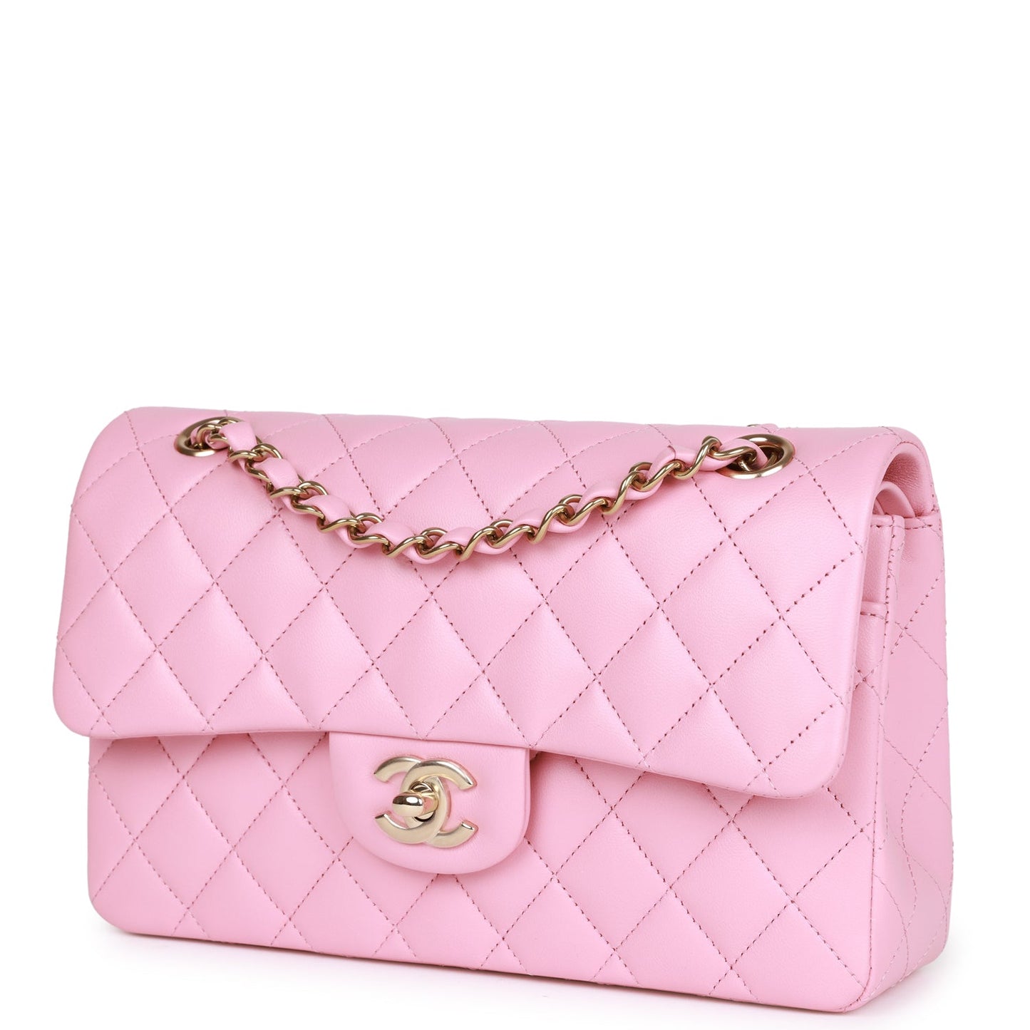 Chanel Small Classic Double Flap Pink Lambskin Light Gold Hardware