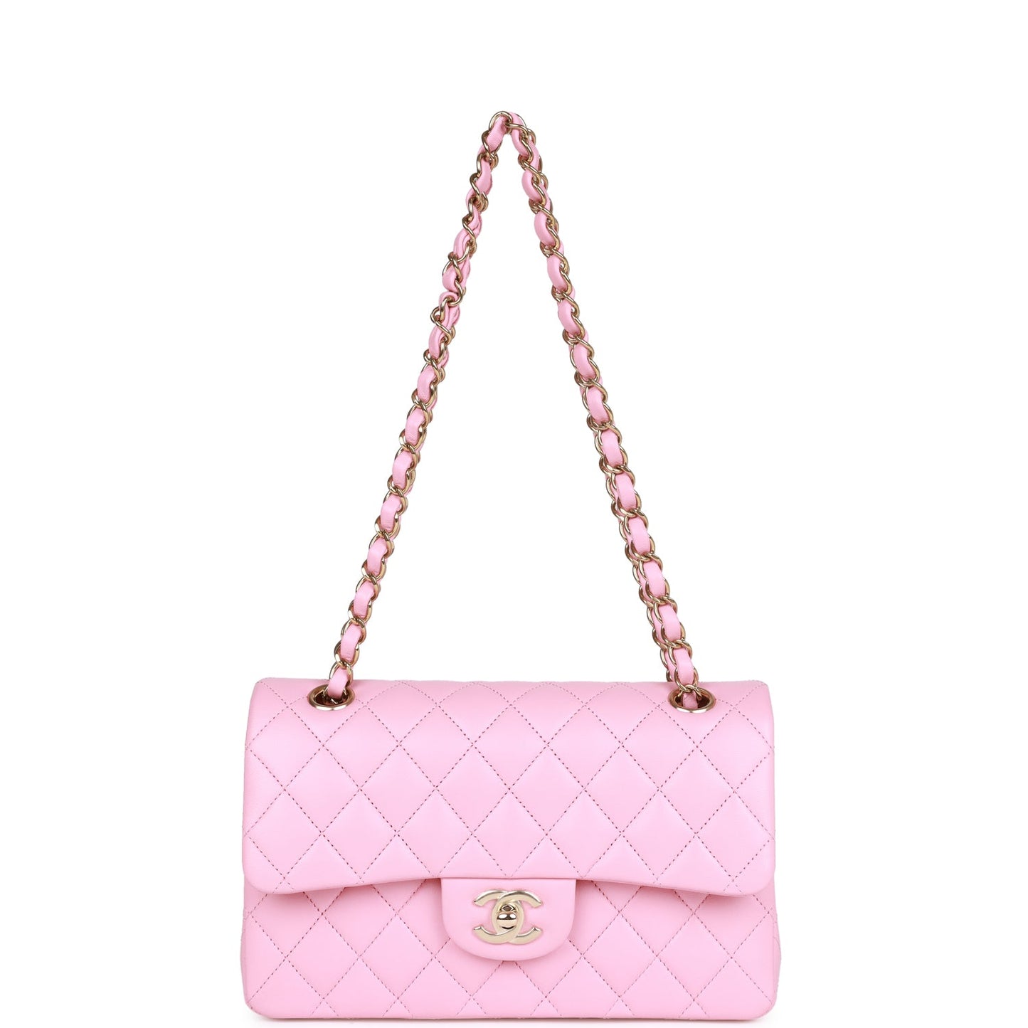 Chanel Small Classic Double Flap Pink Lambskin Light Gold Hardware
