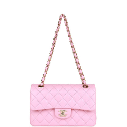 Chanel Small Classic Double Flap Pink Lambskin Light Gold Hardware