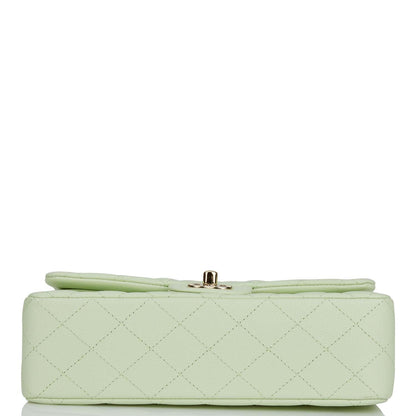Chanel Small Classic Double Flap Light Green Caviar Light Gold Hardware