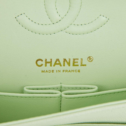 Chanel Small Classic Double Flap Light Green Caviar Light Gold Hardware