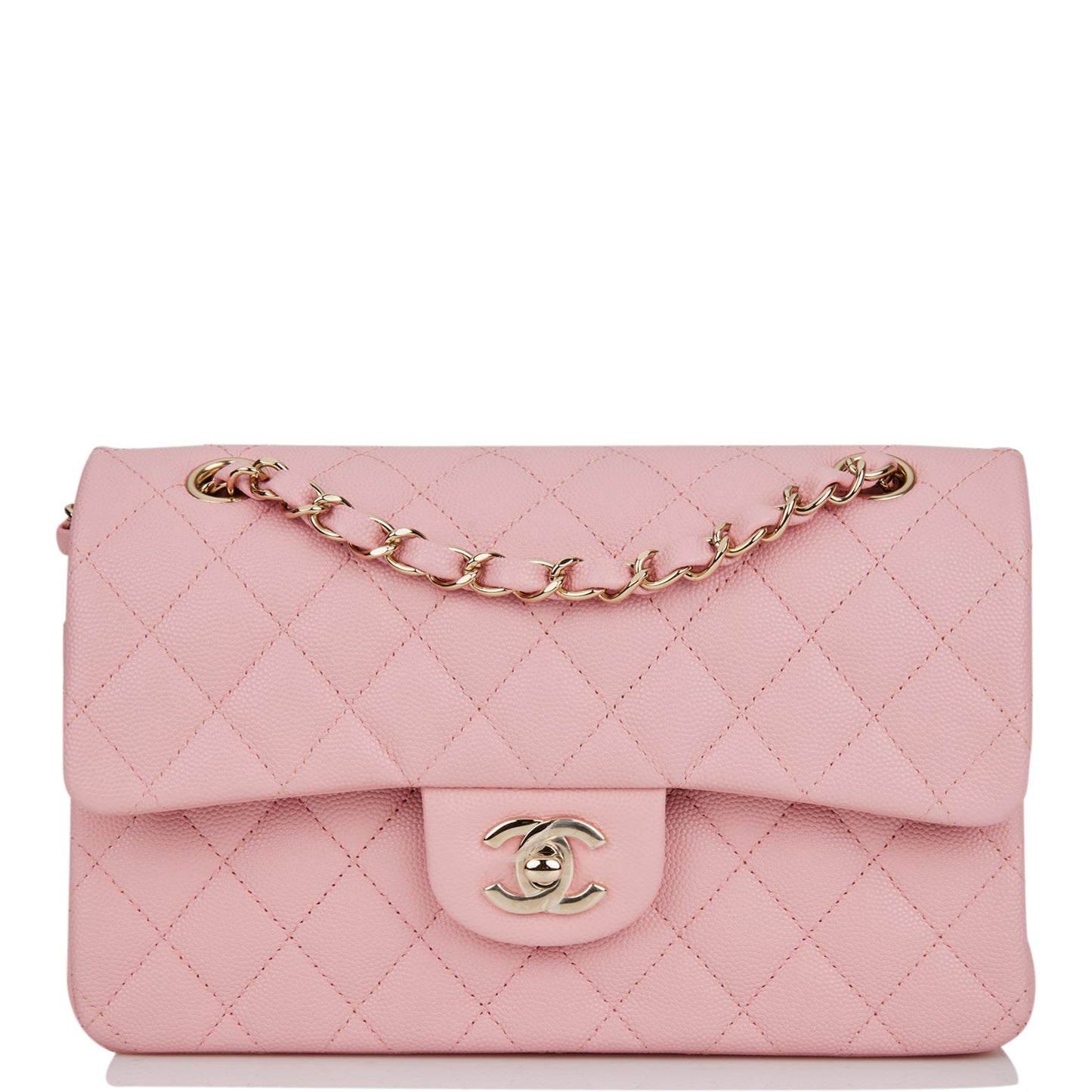 Chanel Small Classic Double Flap Pink Caviar Light Gold Hardware
