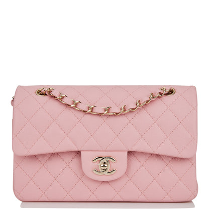 Chanel Small Classic Double Flap Pink Caviar Light Gold Hardware