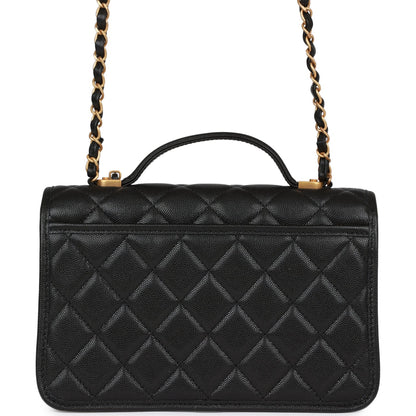 Chanel School Memory Top Handle Flap Bag Black Caviar Antique Gold Hardware