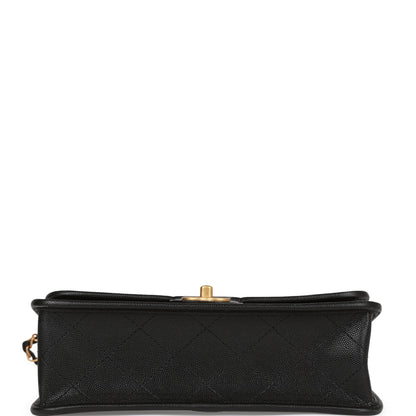 Chanel School Memory Top Handle Flap Bag Black Caviar Antique Gold Hardware
