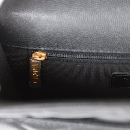 Chanel School Memory Top Handle Flap Bag Black Caviar Antique Gold Hardware