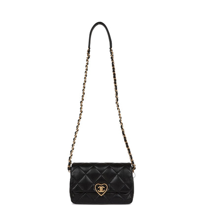 Chanel Heart Small Flap Bag Black Lambskin Antique Gold Hardware