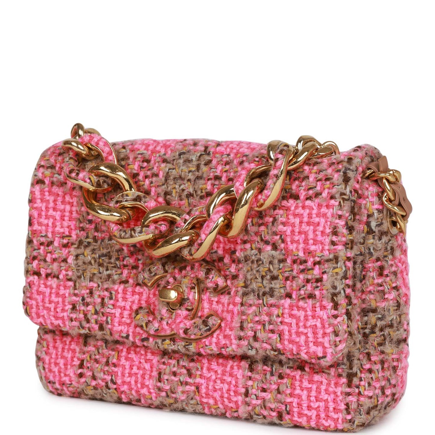 Chanel Small Elegant Chain Flap Bag Pink and Beige Tweed Gold Hardware