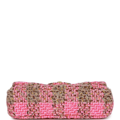 Chanel Small Elegant Chain Flap Bag Pink and Beige Tweed Gold Hardware