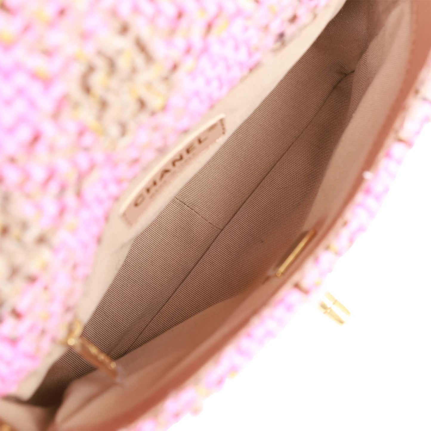 Chanel Small Elegant Chain Flap Bag Pink and Beige Tweed Gold Hardware