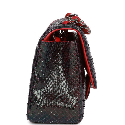 Chanel Mini Rectangular Flap Bag Red and Black Python Ruthenium Hardware