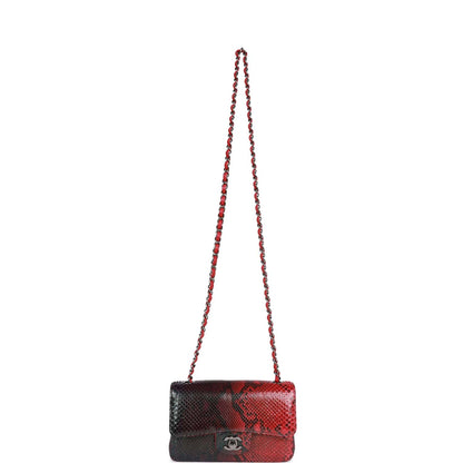 Chanel Mini Rectangular Flap Bag Red and Black Python Ruthenium Hardware