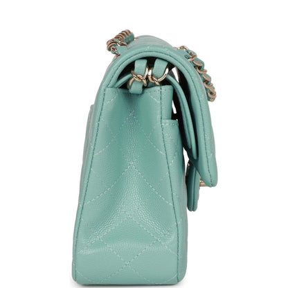 Chanel Small Classic Double Flap Bag Tiffany Blue Caviar Light Gold Hardware
