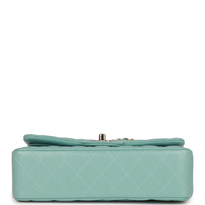 Chanel Small Classic Double Flap Bag Tiffany Blue Caviar Light Gold Hardware