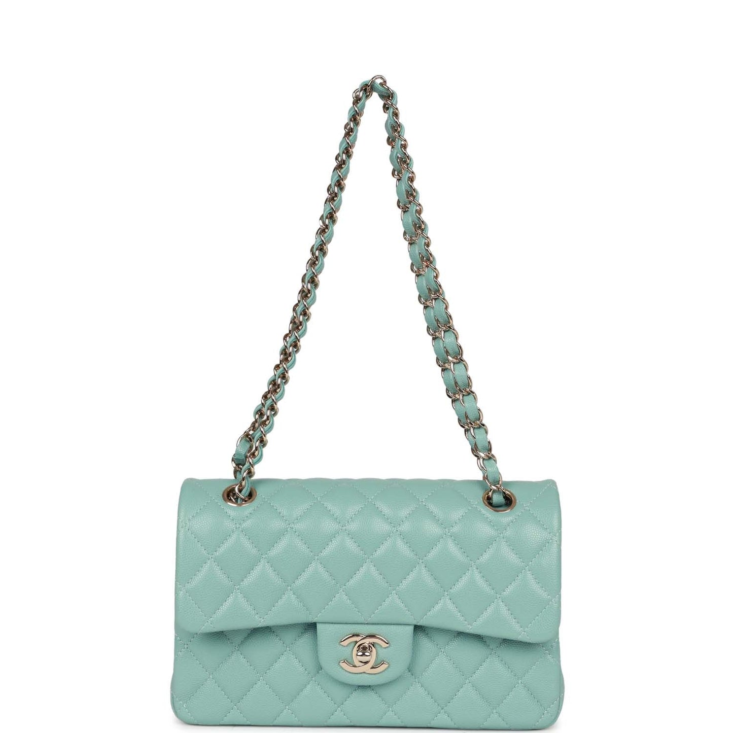 Chanel Small Classic Double Flap Bag Tiffany Blue Caviar Light Gold Hardware