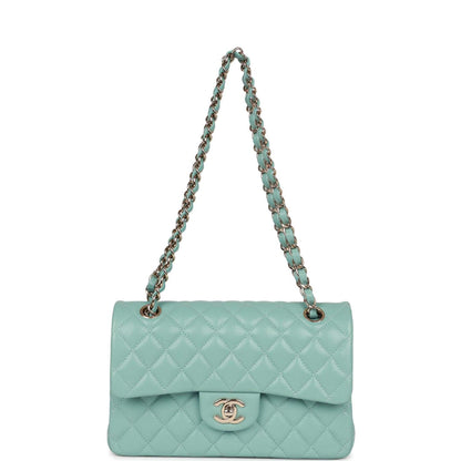 Chanel Small Classic Double Flap Bag Tiffany Blue Caviar Light Gold Hardware