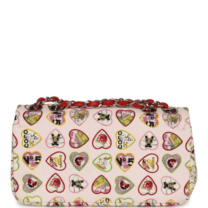 Chanel Small Classic Coco Heart Motif Flap Bag Multicolor Canvas Silver Hardware