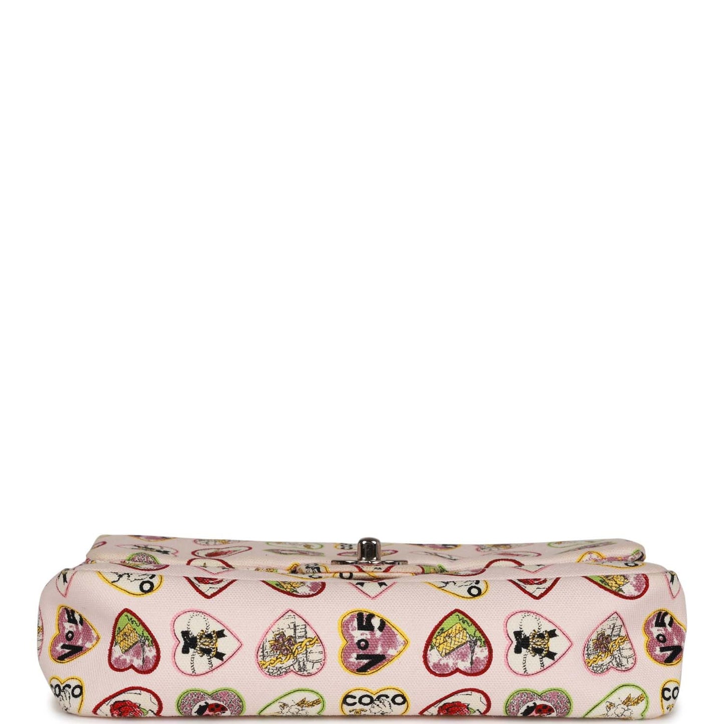 Chanel Small Classic Coco Heart Motif Flap Bag Multicolor Canvas Silver Hardware