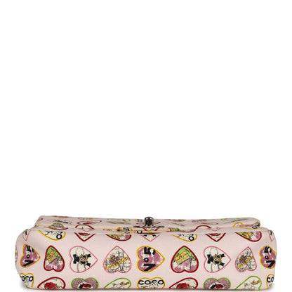 Chanel Small Classic Coco Heart Motif Flap Bag Multicolor Canvas Silver Hardware